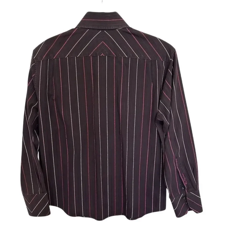 Ben Sherman Men's M purple Red Striped Long Sleeve Button-Up Shirt - Picture 2 of 9